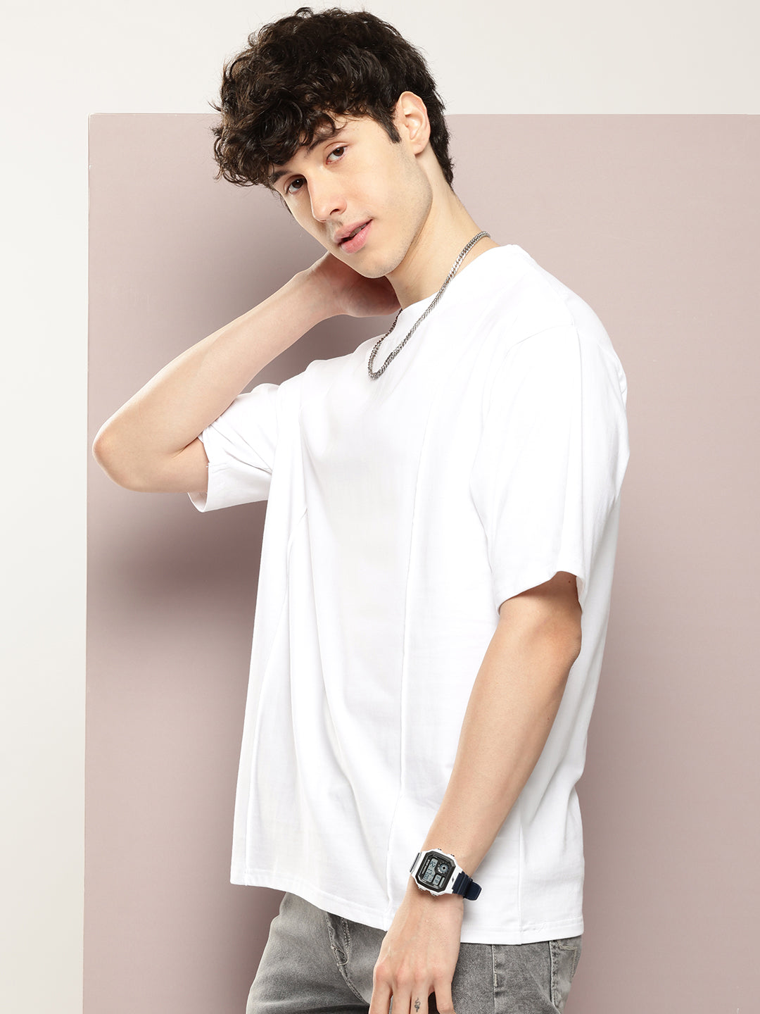 Mens Half Sleeve Round Neck Solid Oversized Fit Tshirts