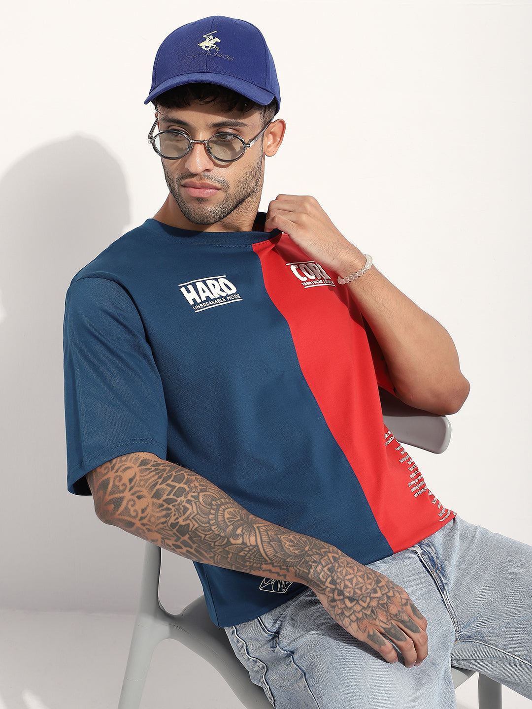 Mens Half Sleeve Round Neck Embellished Oversized Fit Tshirts