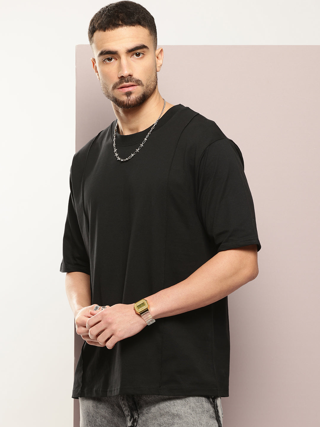 Mens Half Sleeve Round Neck Solid Oversized Fit Tshirts