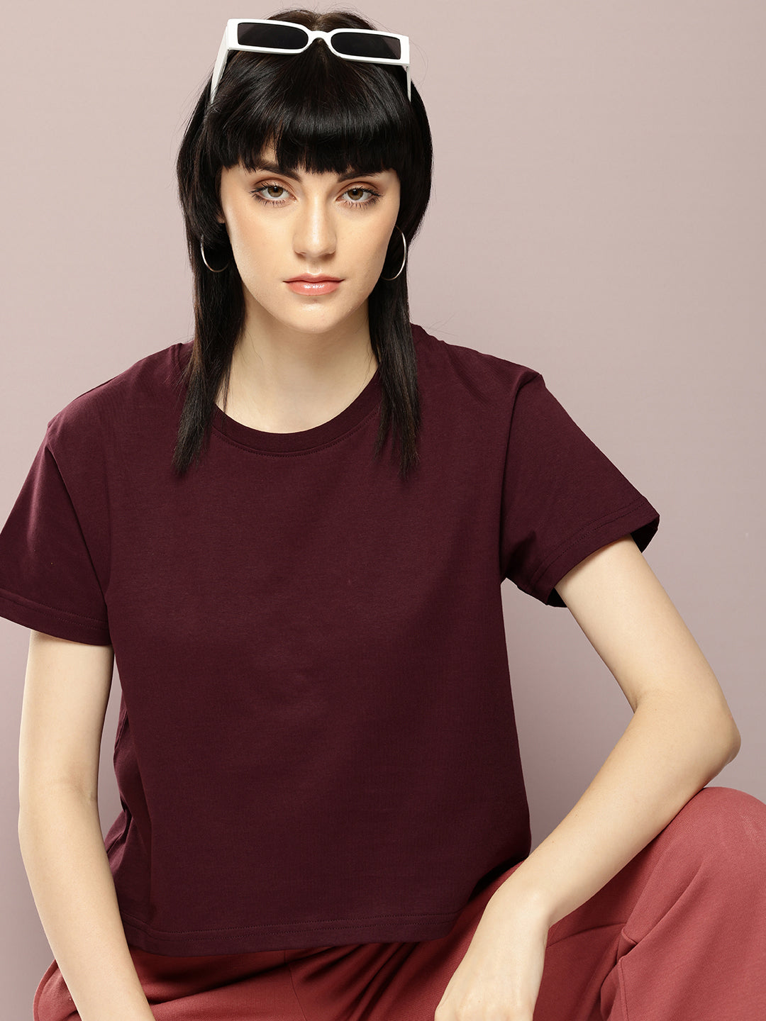 Womens Half Sleeve Round Neck Solid Boxy Fit Tshirts
