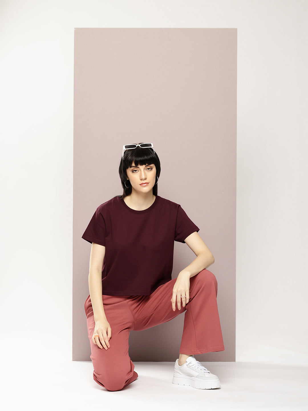 Womens Half Sleeve Round Neck Solid Boxy Fit Tshirts