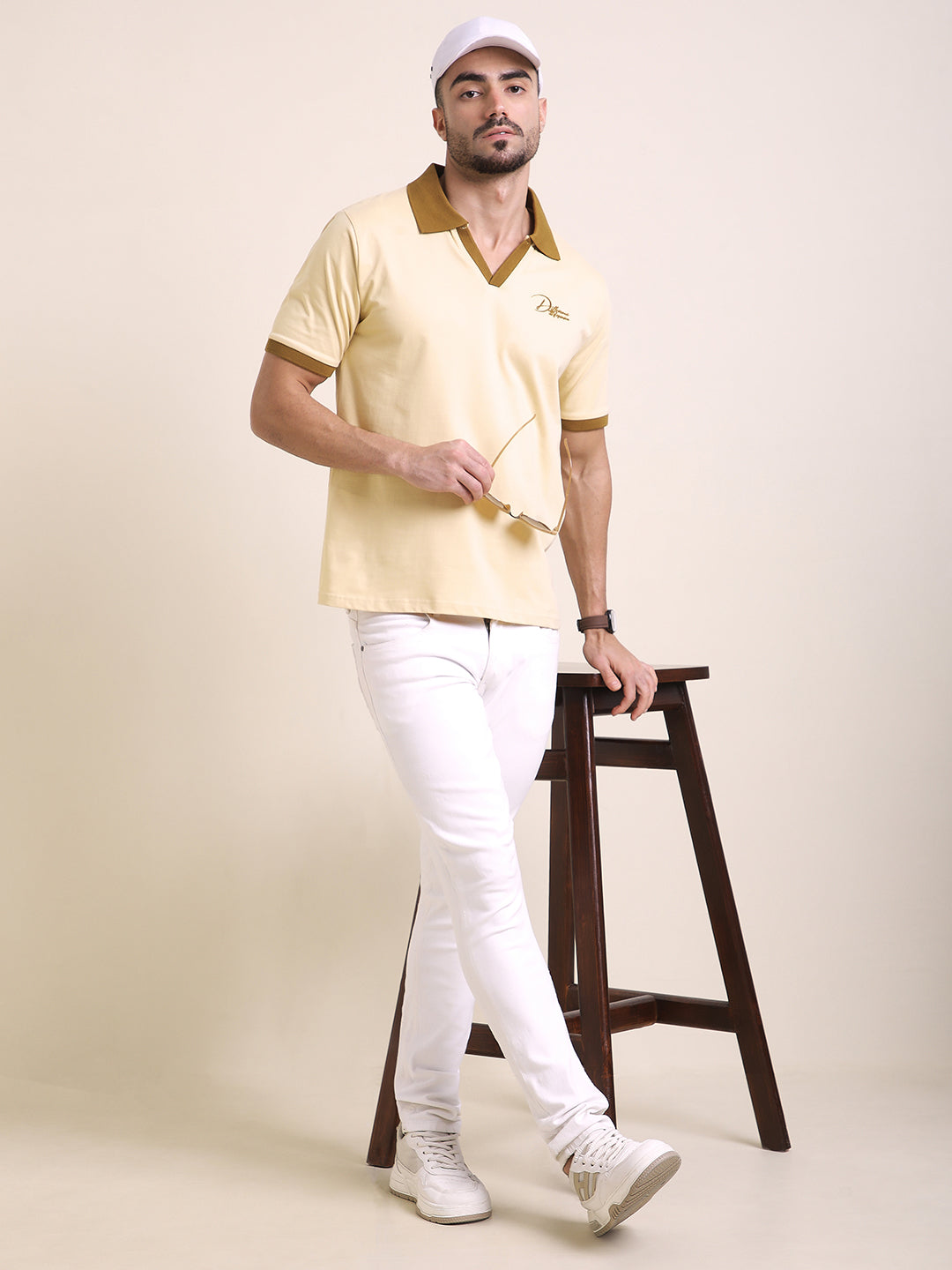 Mens Half Sleeve Polo Neck Back Embroidered Relaxed Fit Tshirts