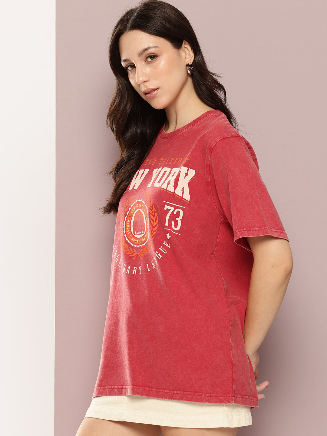 Womens Half Sleeve Round Neck Printed Oversized Fit Tshirts