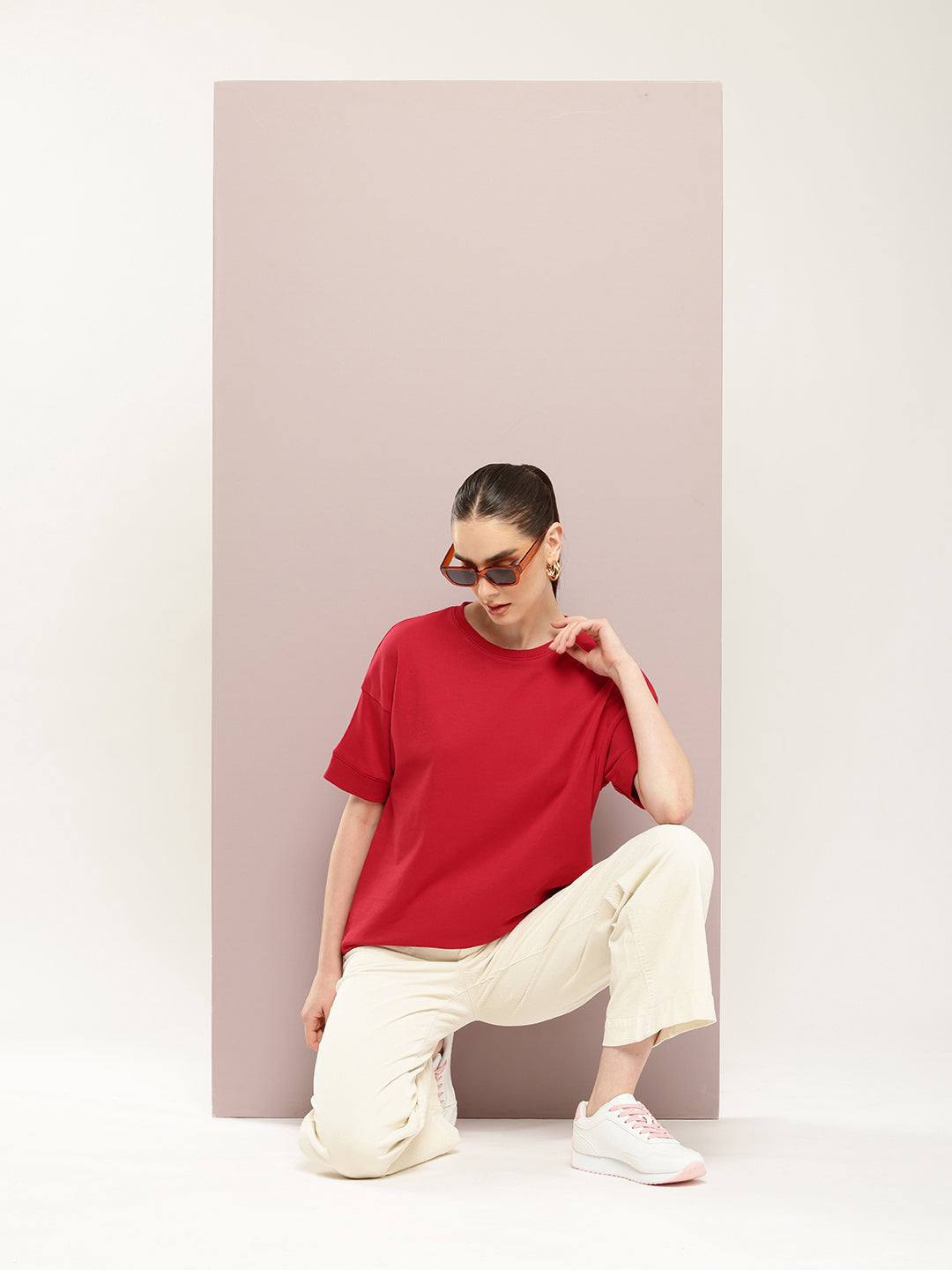 Womens Half Sleeve Round Neck Solid Oversized Fit Tshirts