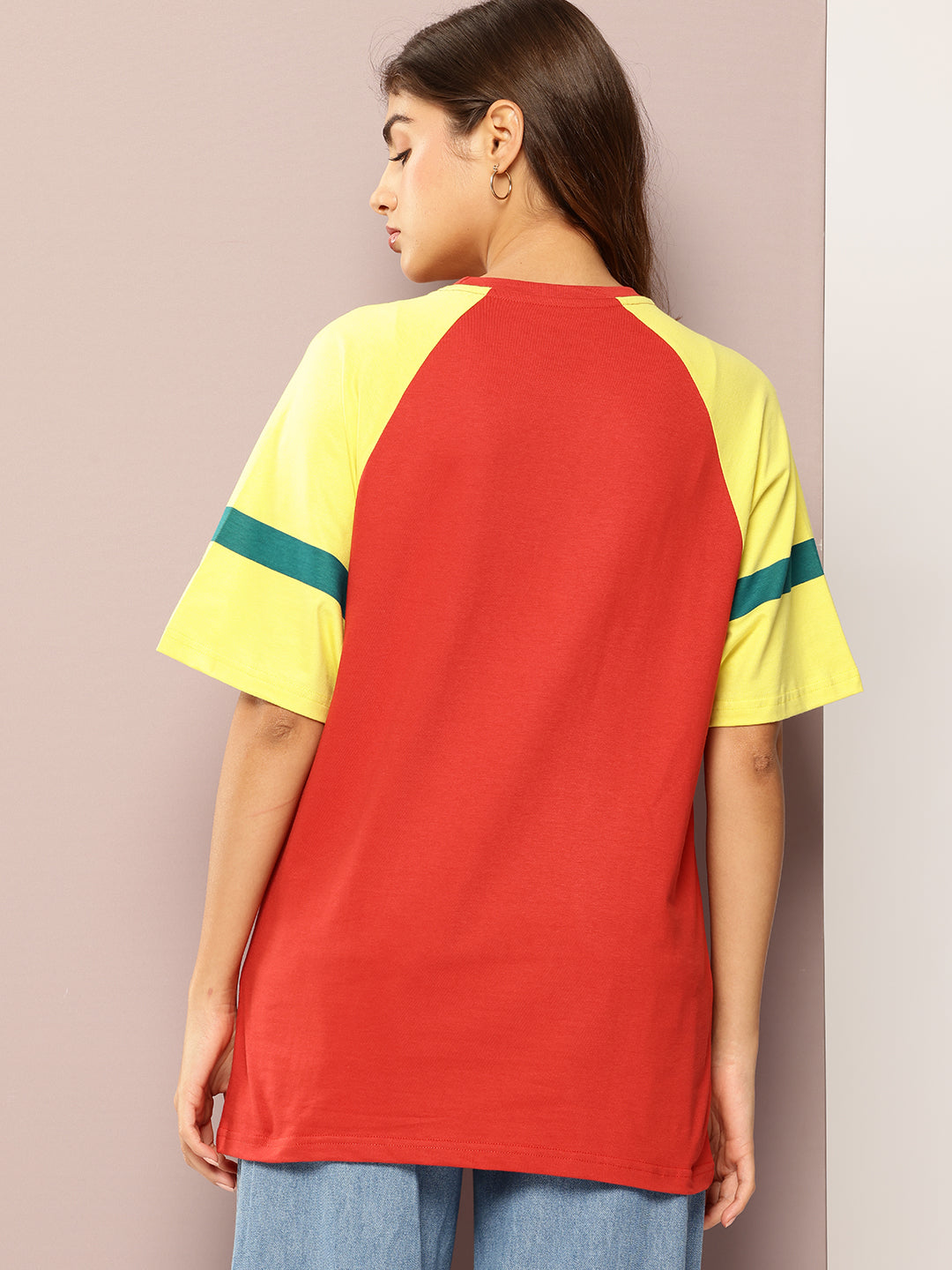 Womens Raglan Sleeve Printed Oversized Fit Tshirt
