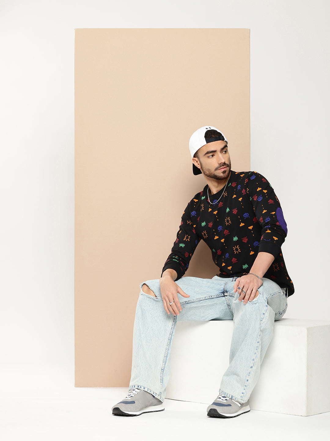 Mens Full Sleeve Round Neck All-Over Printed Regular Fit Tshirts