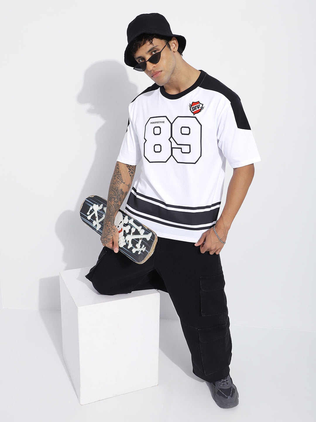 Mens Half Sleeve Round Neck Striped Oversized Fit Tshirts