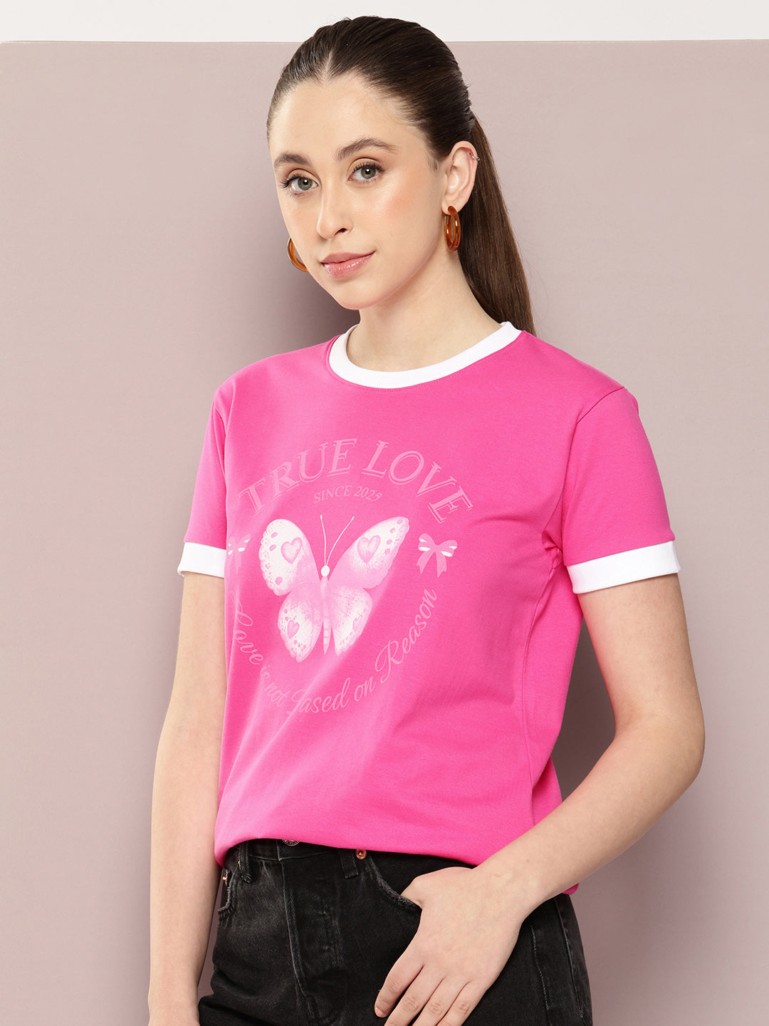 Womens Half Sleeve Round Neck Printed Regular Fit Tshirts