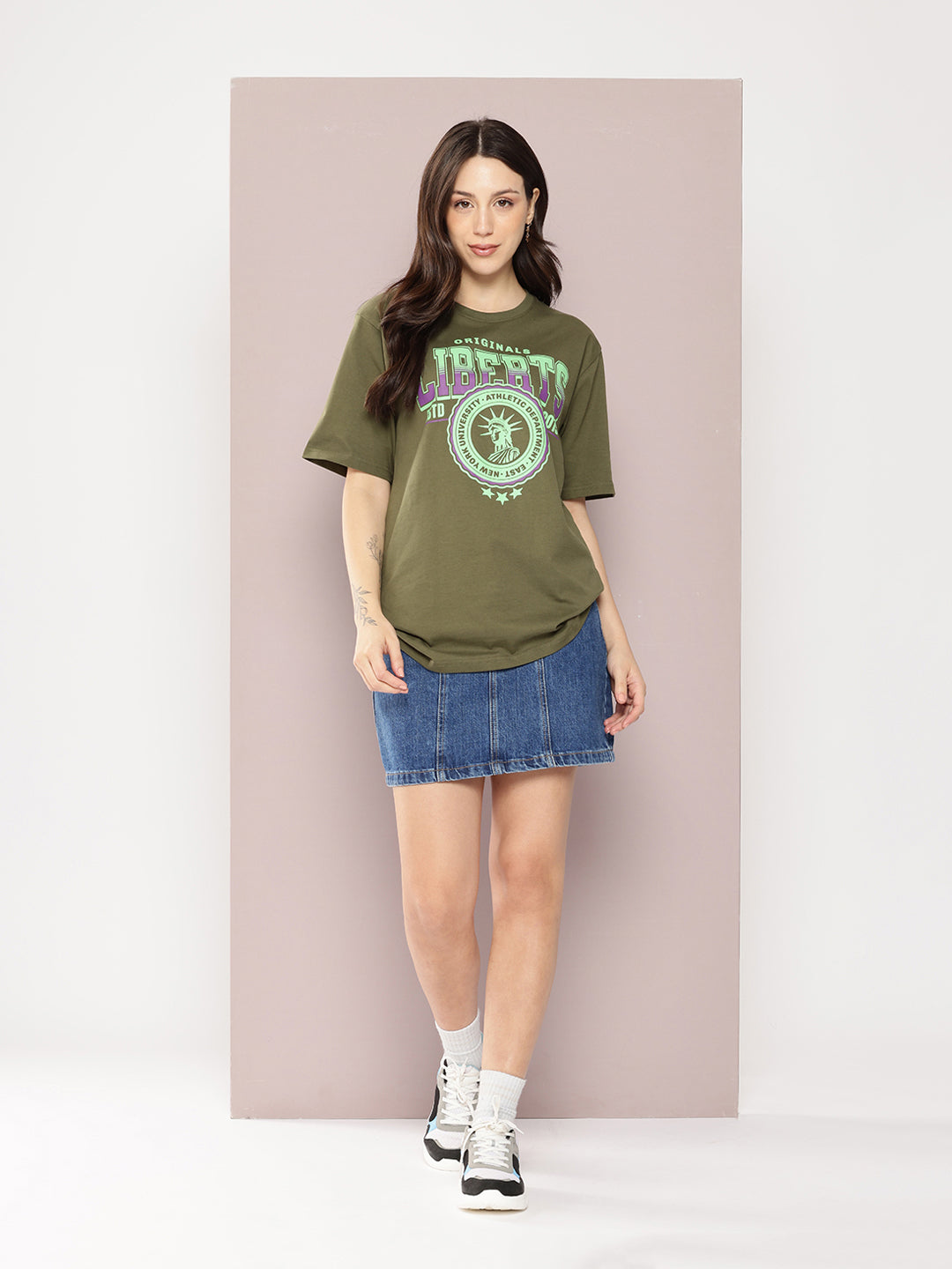 Womens Half Sleeve Round Neck Printed Oversized Fit Tshirts