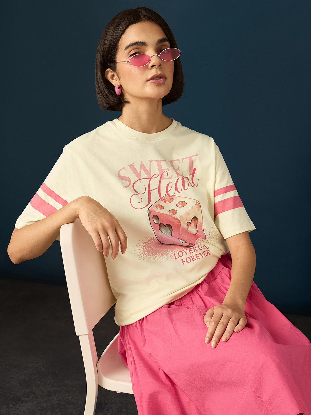 Womens Short Sleeve Printed Oversized Fit Tshirt 