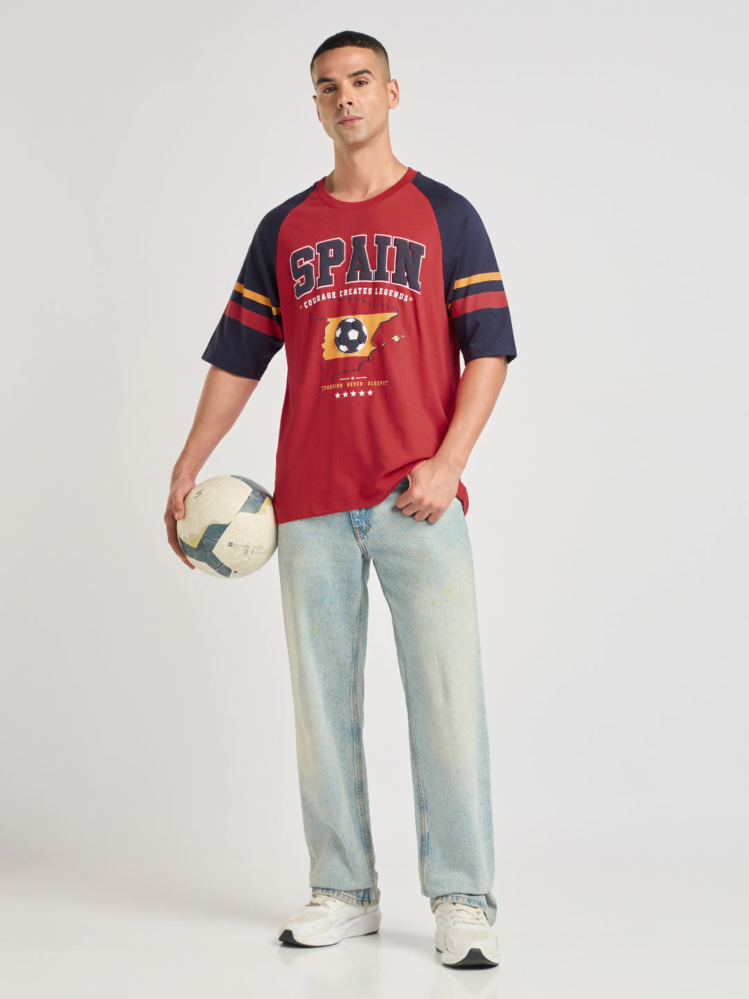 Mens Foot Ball Team Printed Oversized Raglan Sleeve Tshirt
