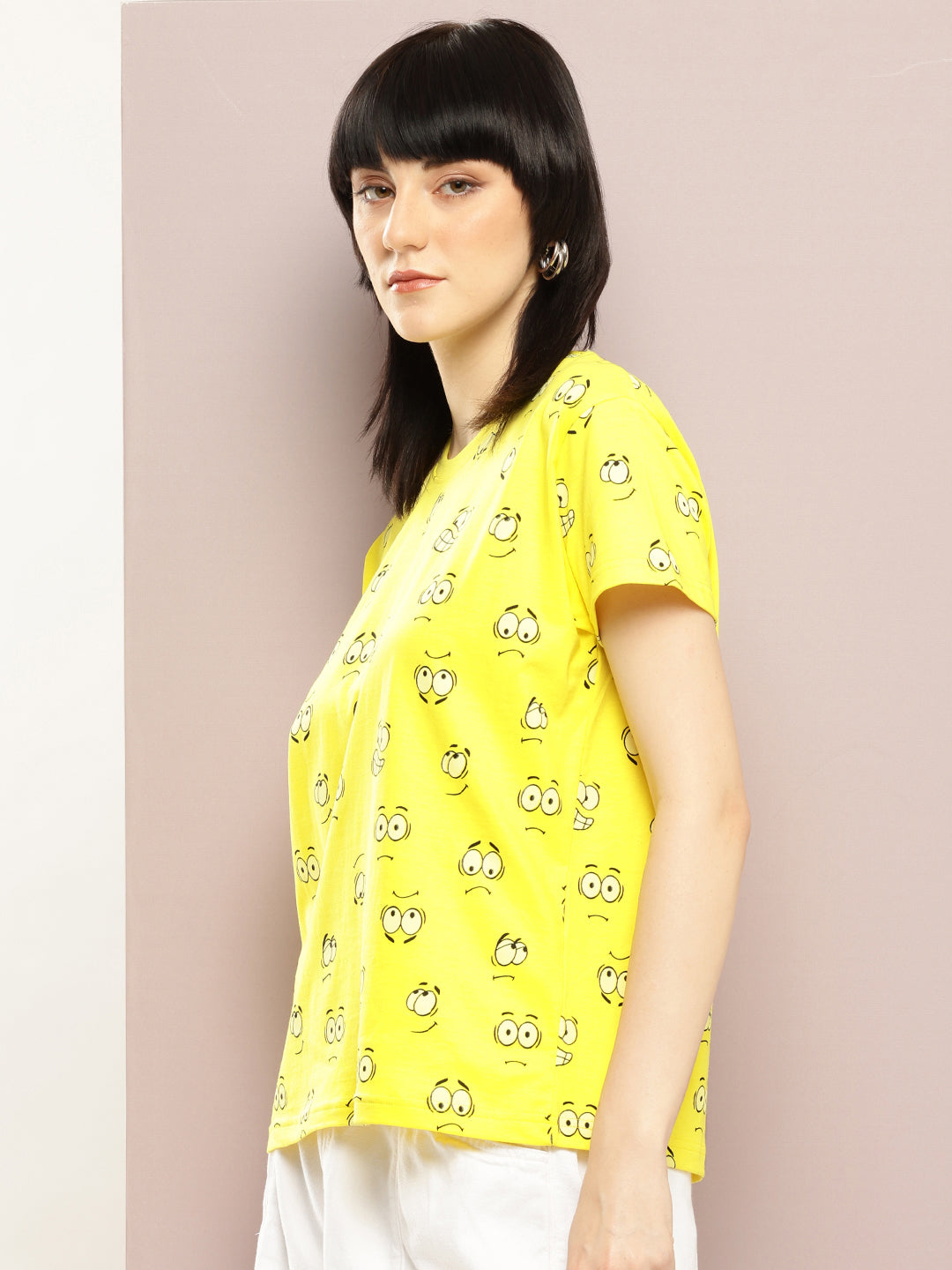Womens Half Sleeve Round Neck All-Over Printed Boxy Fit Tshirts