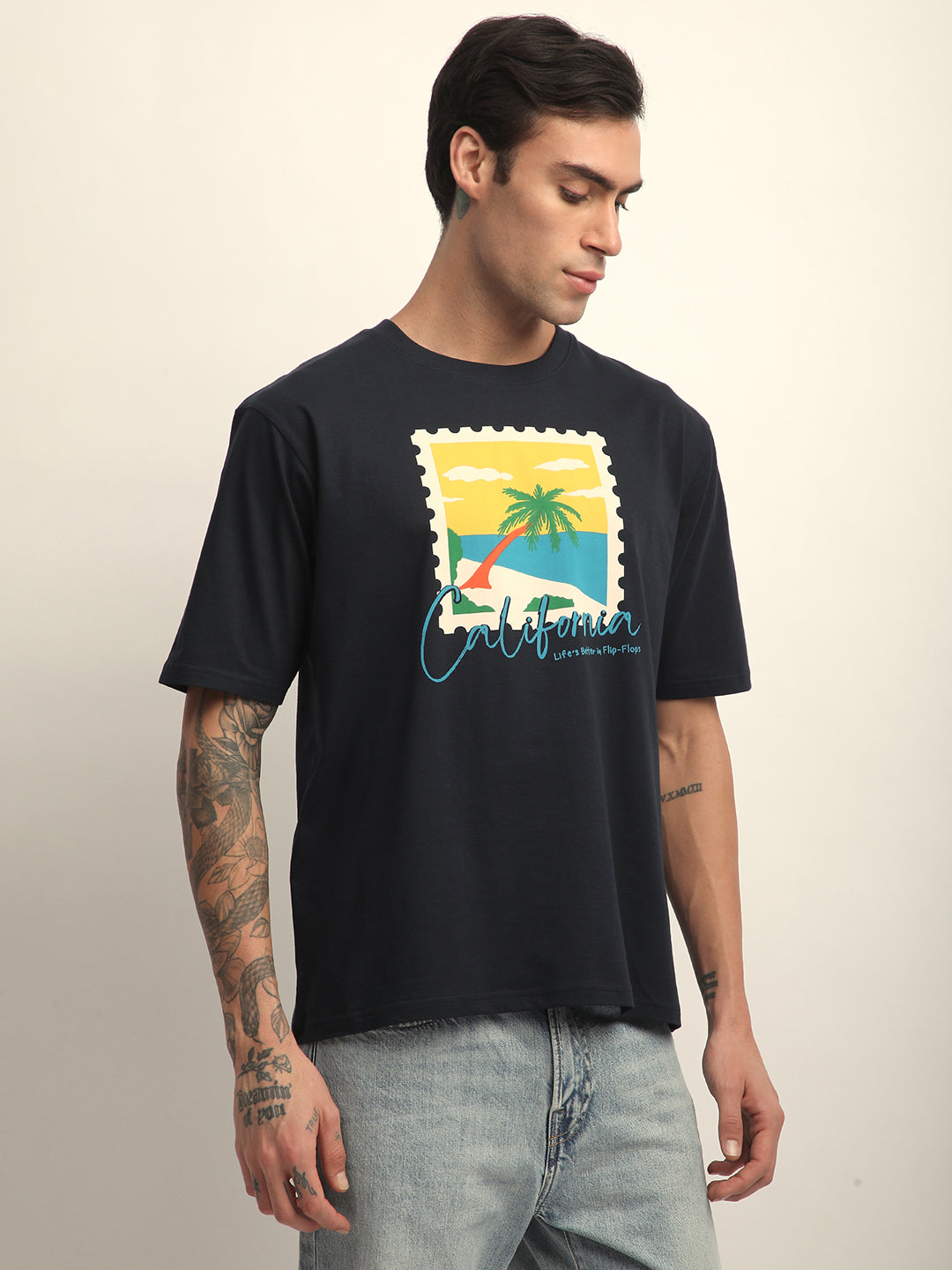 Mens Half Sleeve Round Neck Printed Oversized Fit Tshirts