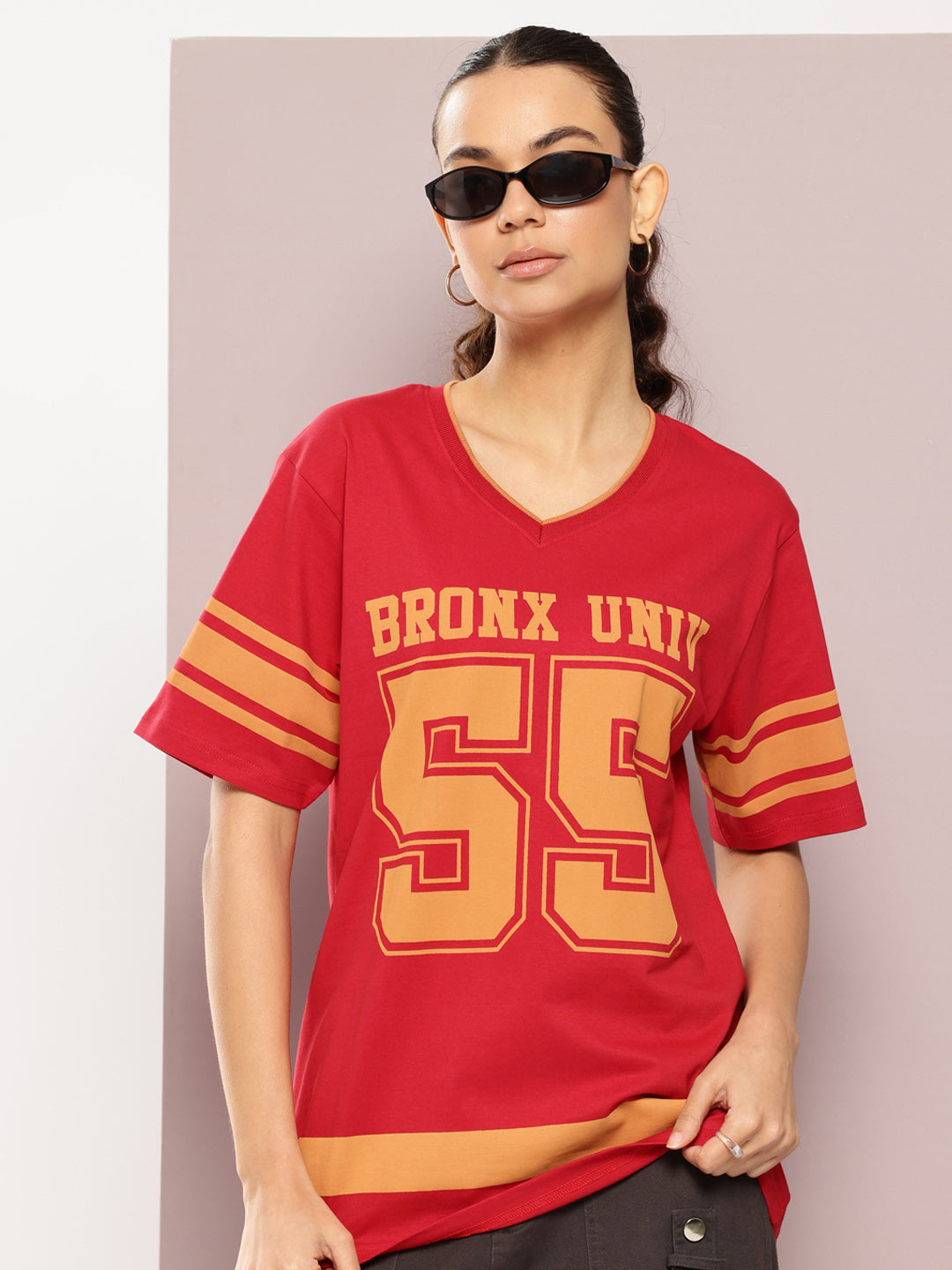 Womens Half Sleeve V-Neck Printed Oversized Fit Tshirts