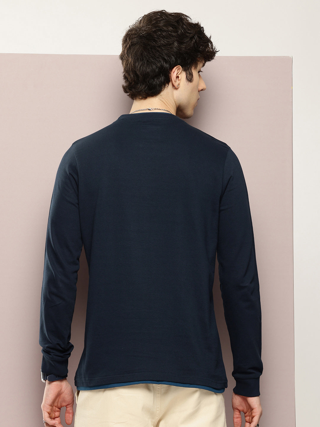 Mens Full Sleeve Round Neck Solid Regular Fit Tshirts