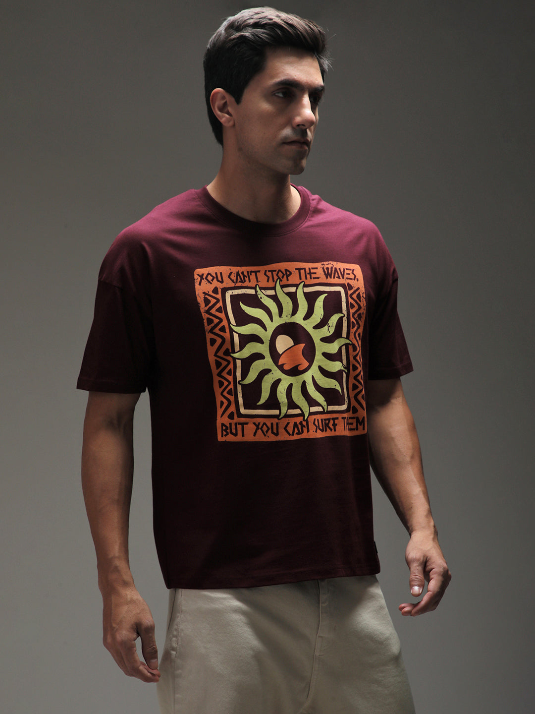 Mens Half Sleeve Drop Shoulder Printed Oversized Fit T-Shirts
