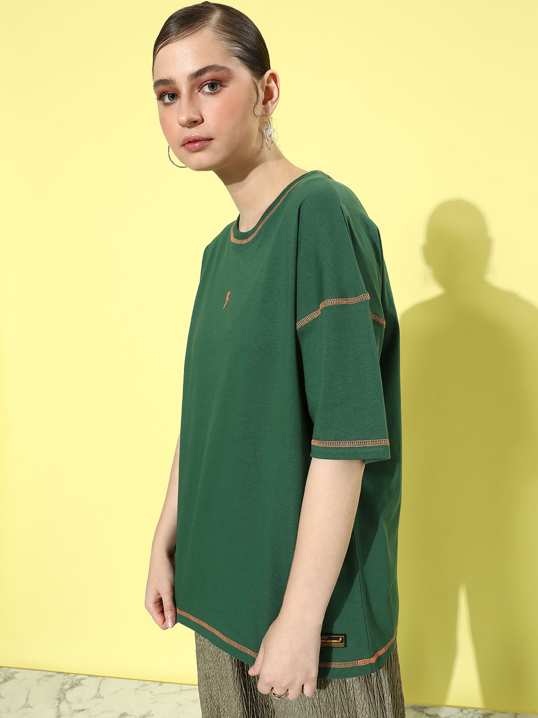 Womens Half Sleeve Drop Shoulder Plain Oversized Fit T-Shirts