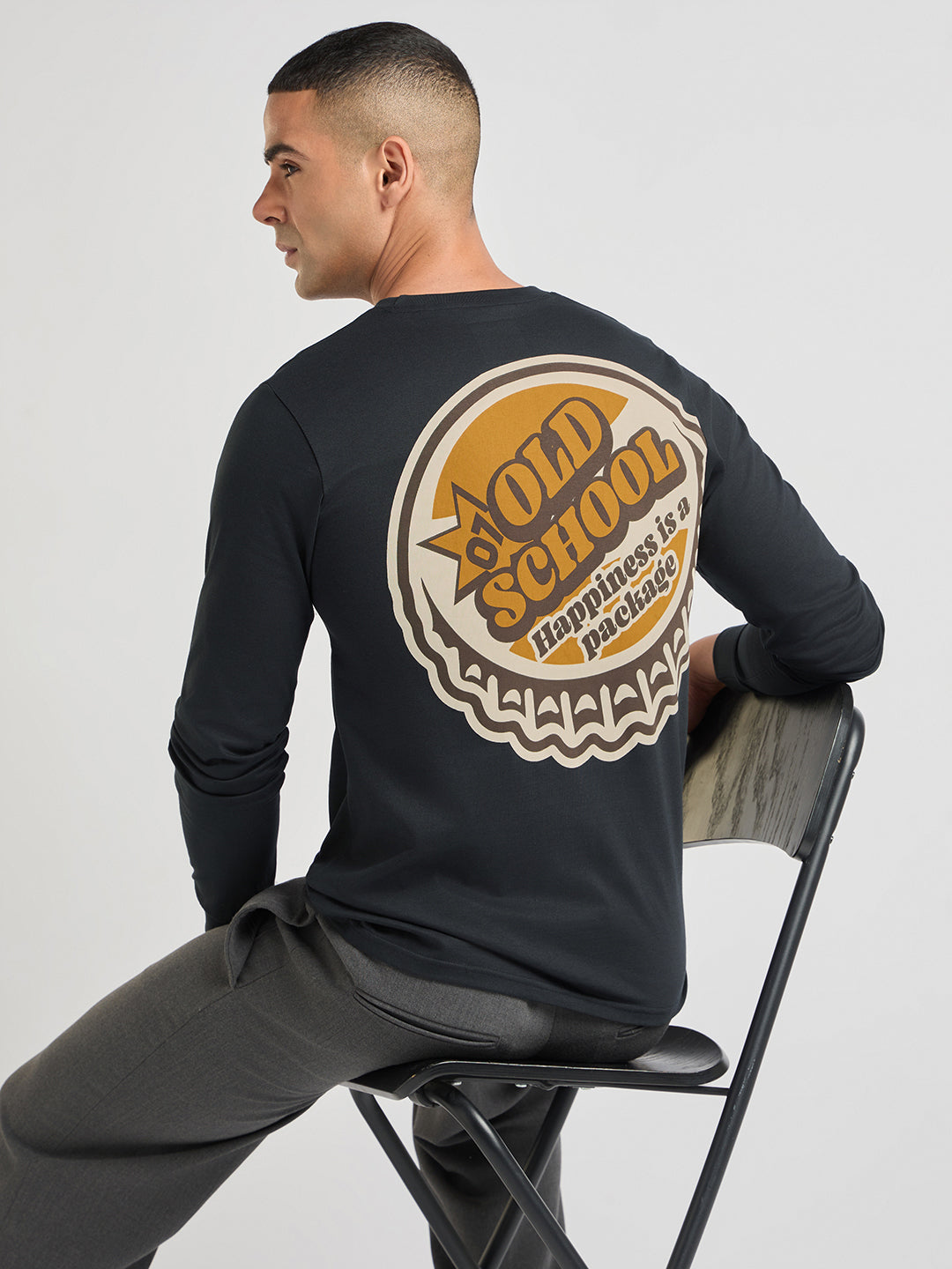 Mens Printed Regular Fit Full Sleeve Round Neck Tshirt