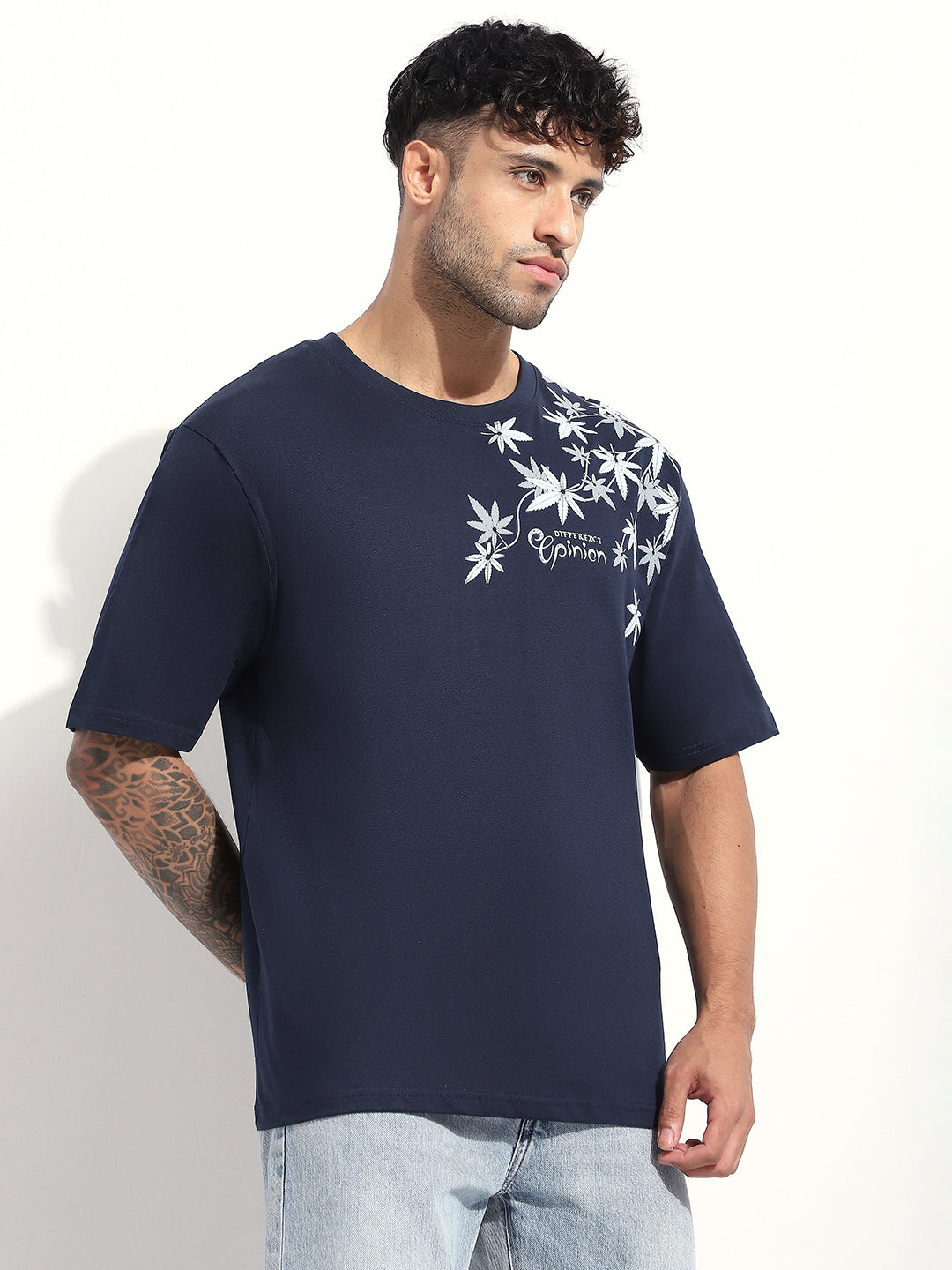 Mens Half Sleeve Round Neck Embroidered Oversized Fit Tshirts
