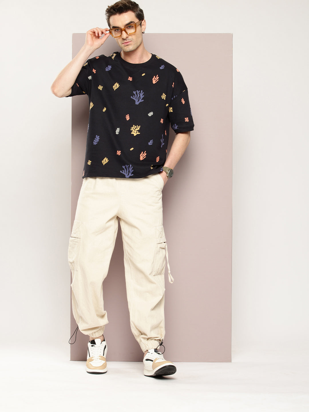 Mens Half Sleeve Round Neck All-Over Printed Oversized Fit Tshirts