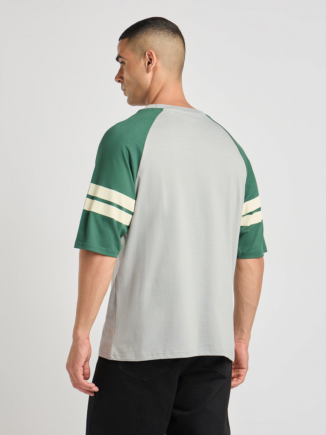 Mens Printed Oversized Raglan Sleeve Round Neck Tshirt