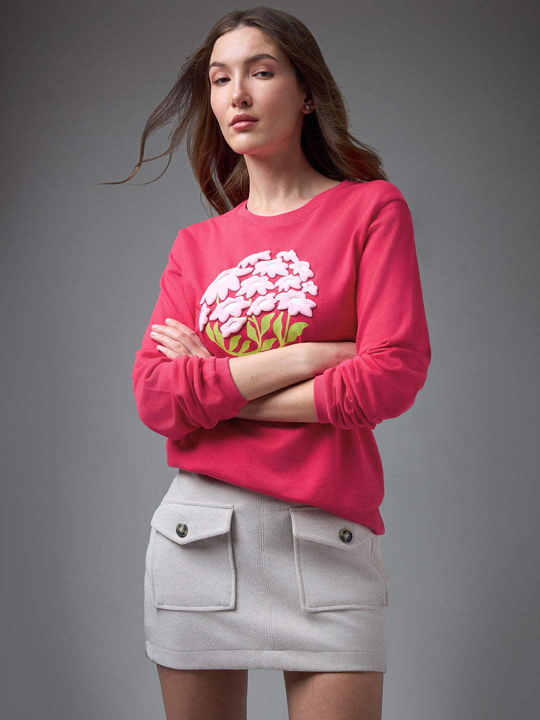 Womens Puff Printed Round Neck Relaxed Fit Tshirt