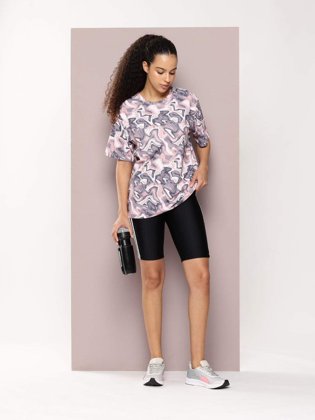 Womens Half Sleeve Round Neck All-Over Printed Oversized Fit Tshirts