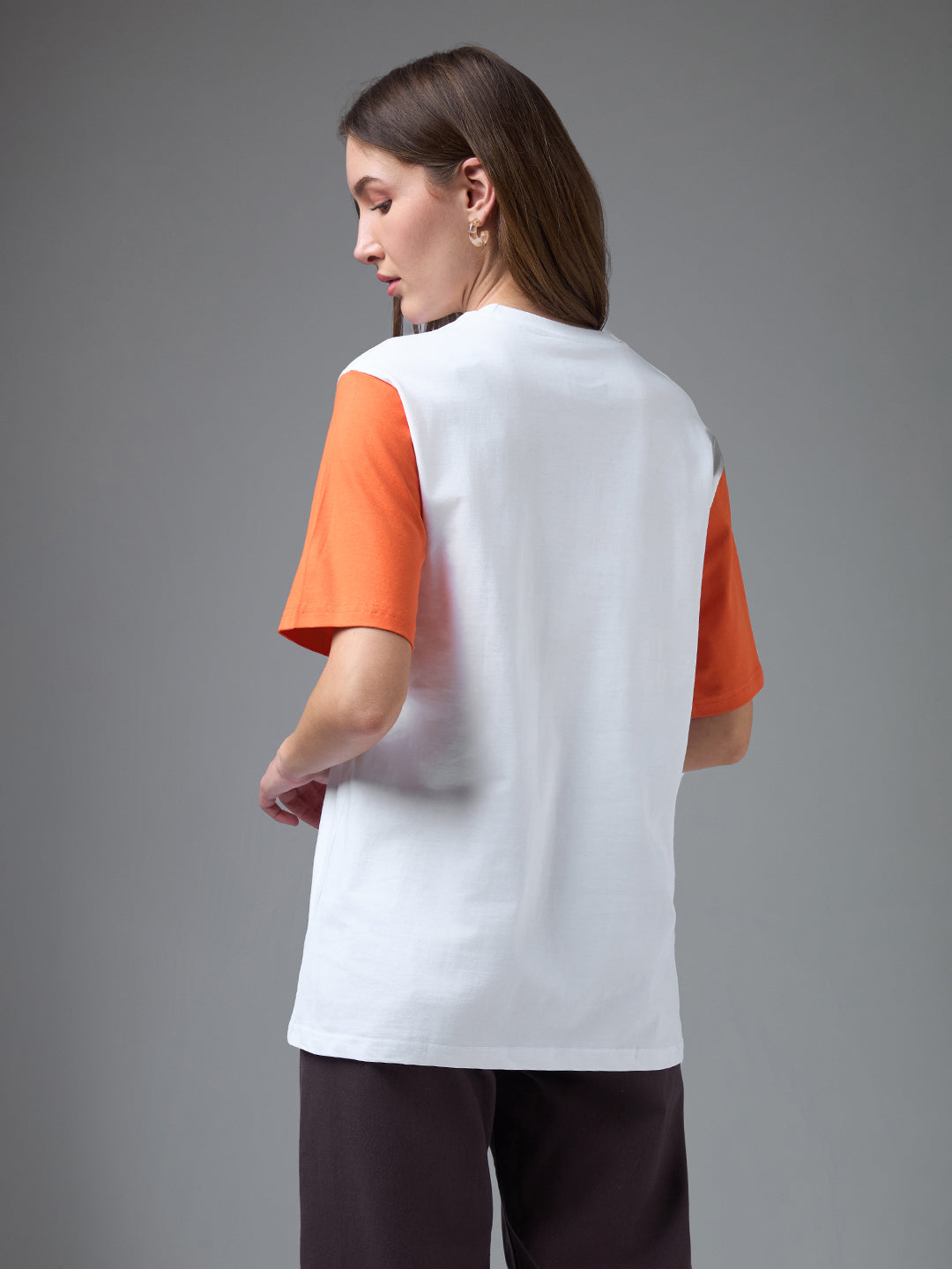 Womens Printed Round Neck Oversized Fit Tshirt