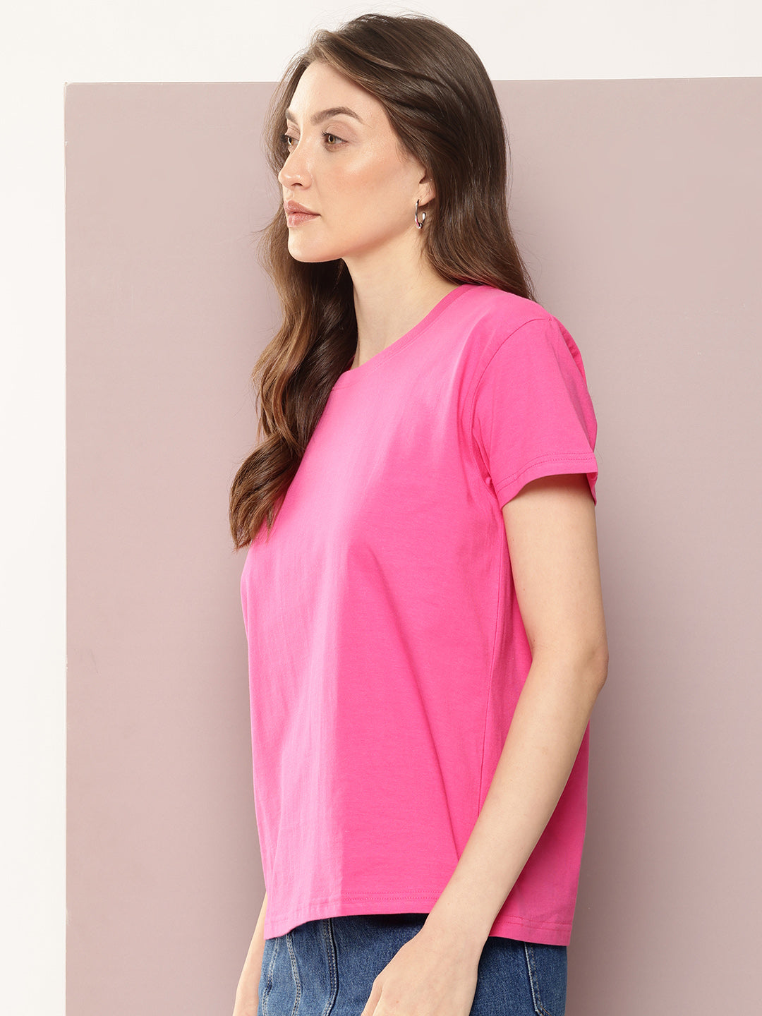 Womens Half Sleeve Round Neck Solid Boxy Fit Tshirts