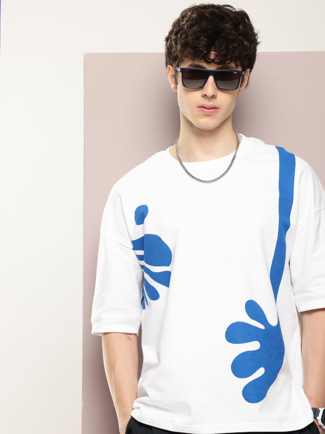 Mens Half Sleeve Round Neck All-Over Printed Oversized Fit Tshirts