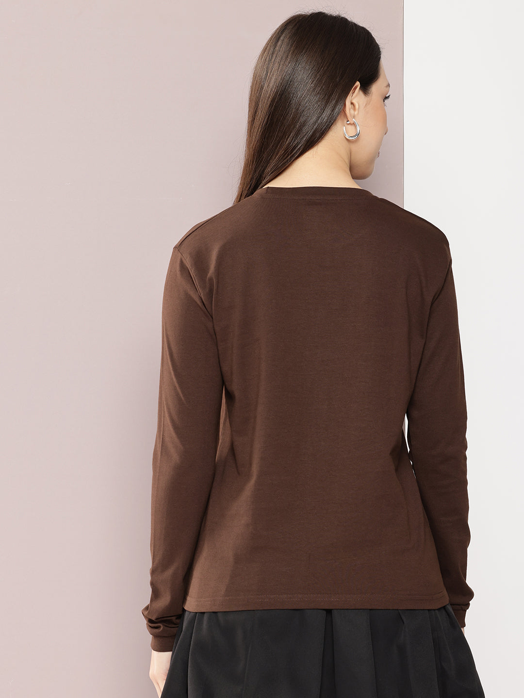 Womens Full Sleeve Round Neck Solid Regular Fit Tshirts