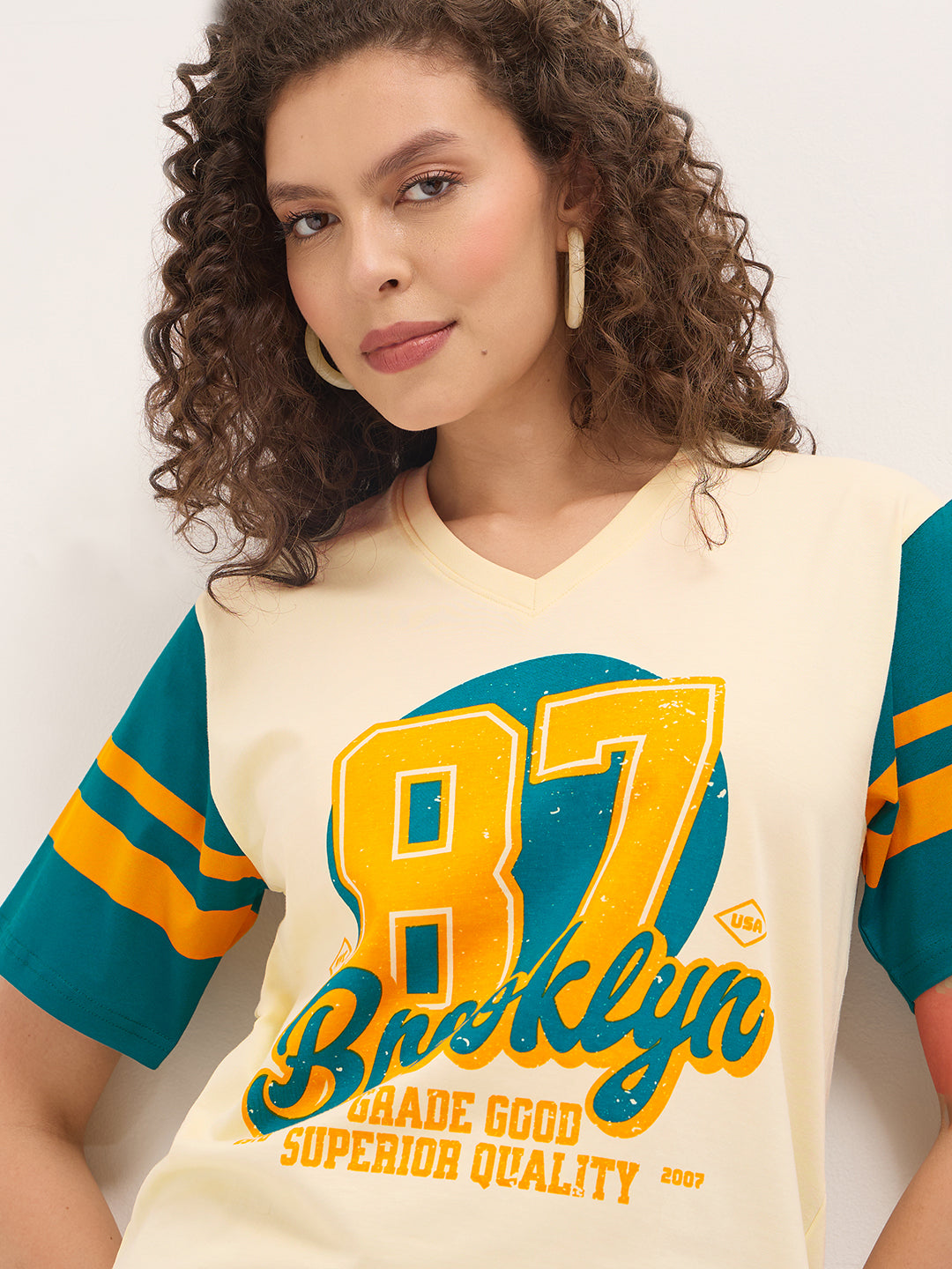 Womens Half Sleeve V-Neck Printed Oversized Fit Tshirts