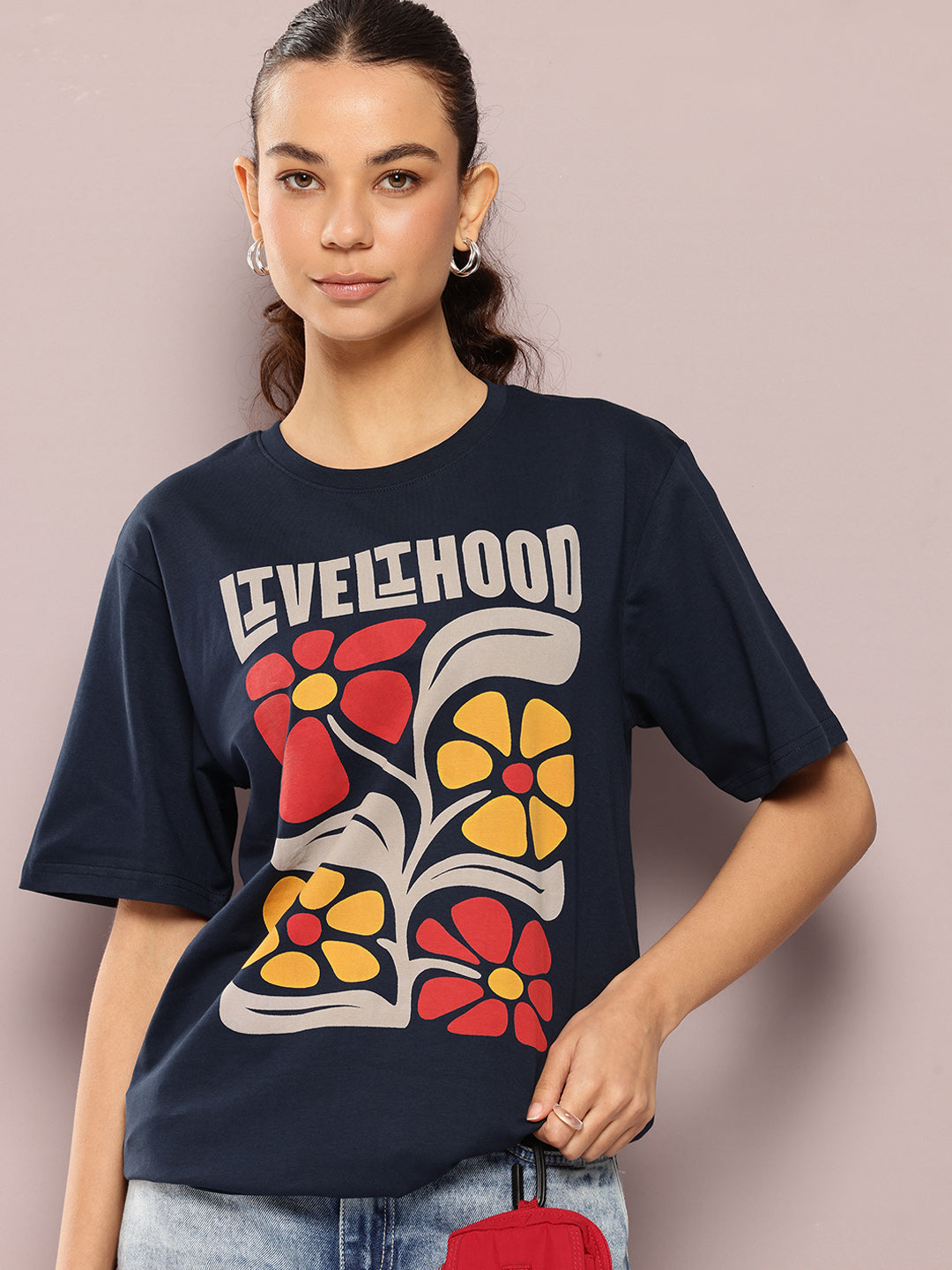 Womens Half Sleeve Round Neck Printed Oversized Fit Tshirts