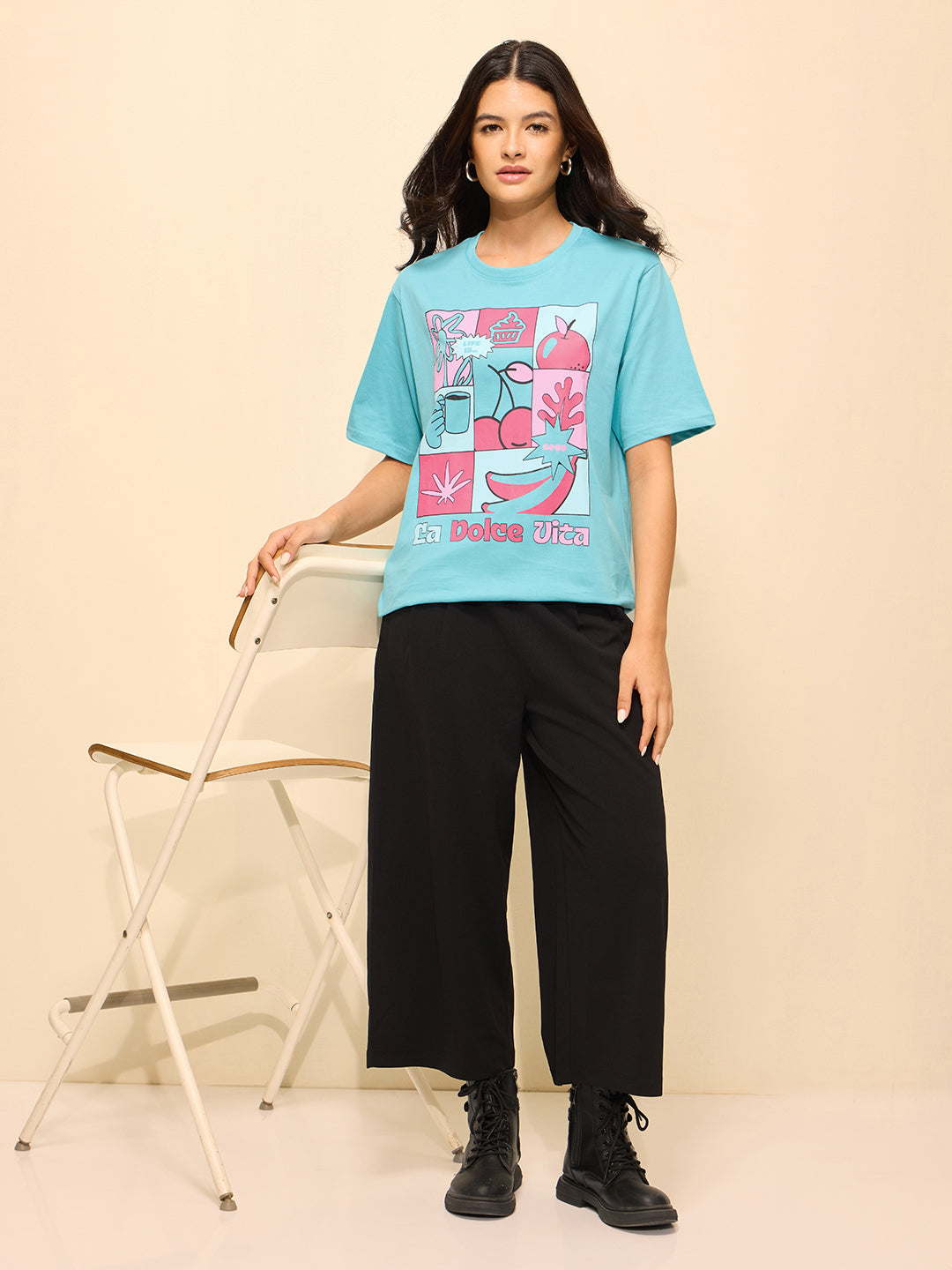 Womens Printed Oversized Fit Cotton T-Shirt