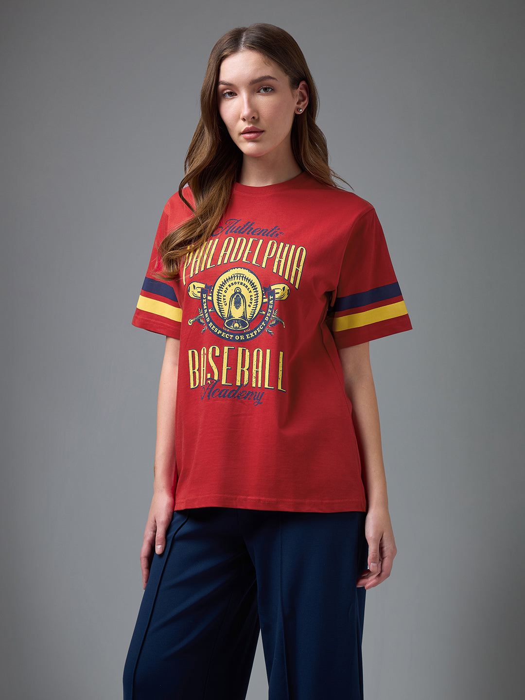 Womens Printed Round Neck Oversized Fit Tshirt