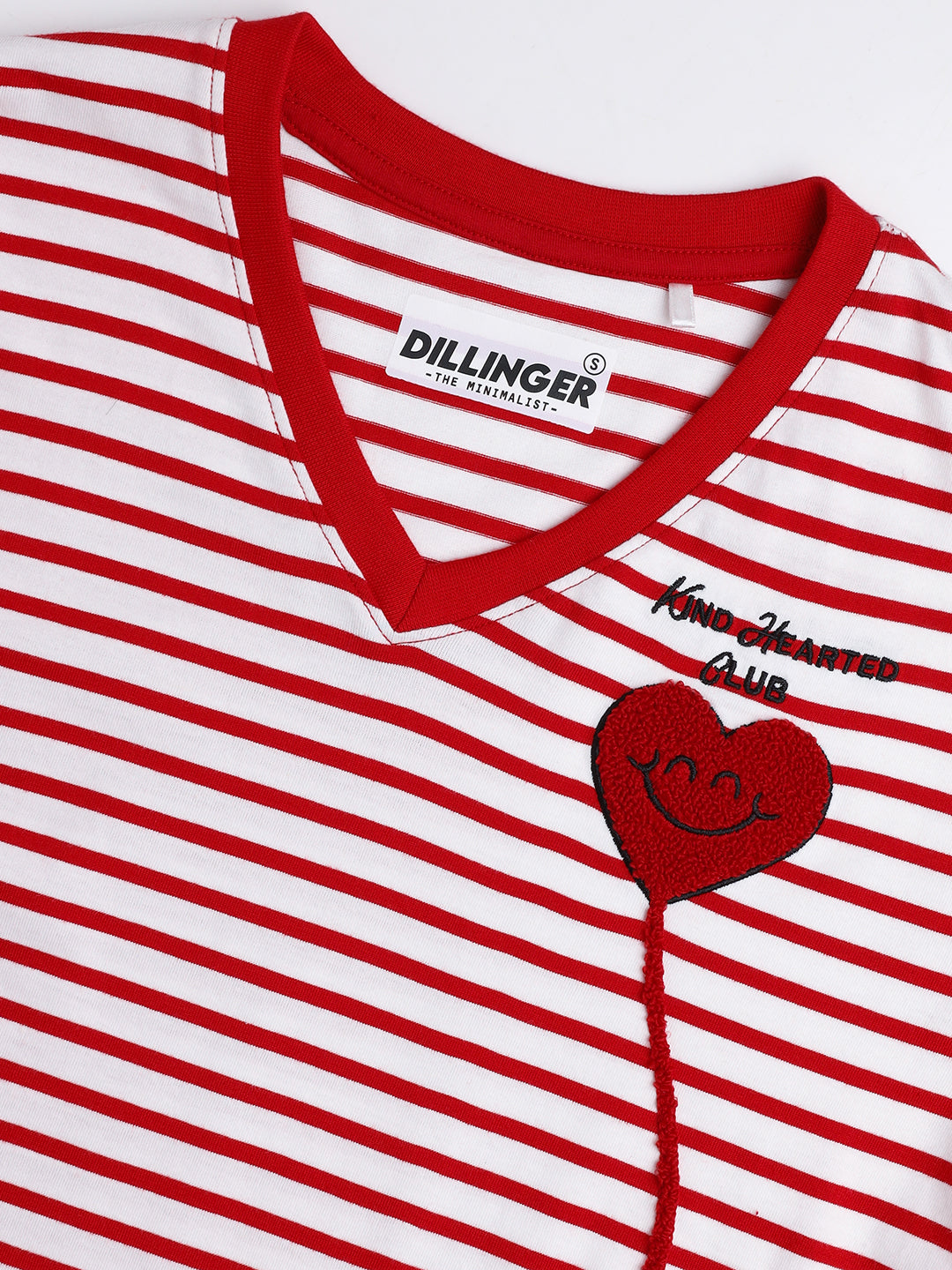 Womens Striped Regular Fit Cotton V-Neck T-Shirt