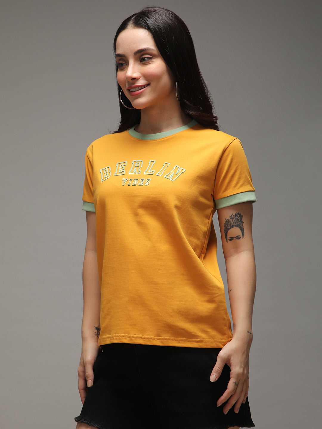 Womens Half Sleeve Round Neck Printed Regular Fit Tshirts
