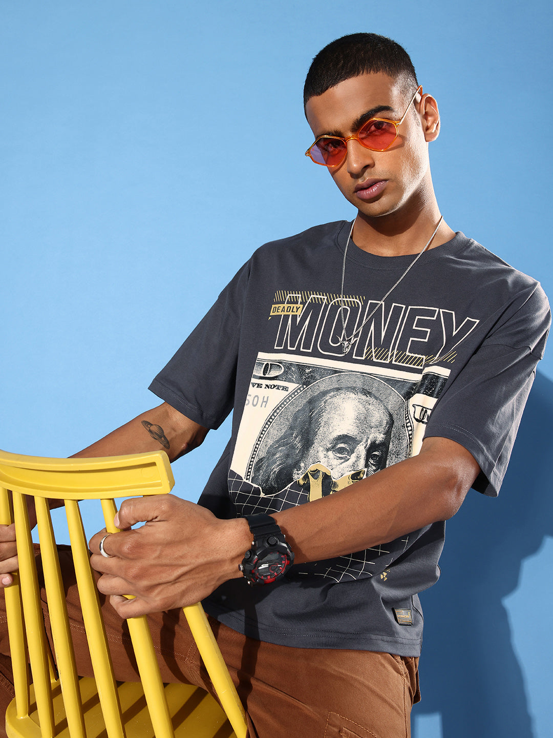 Mens Half Sleeve Drop Shoulder Printed Oversized Fit T-Shirts