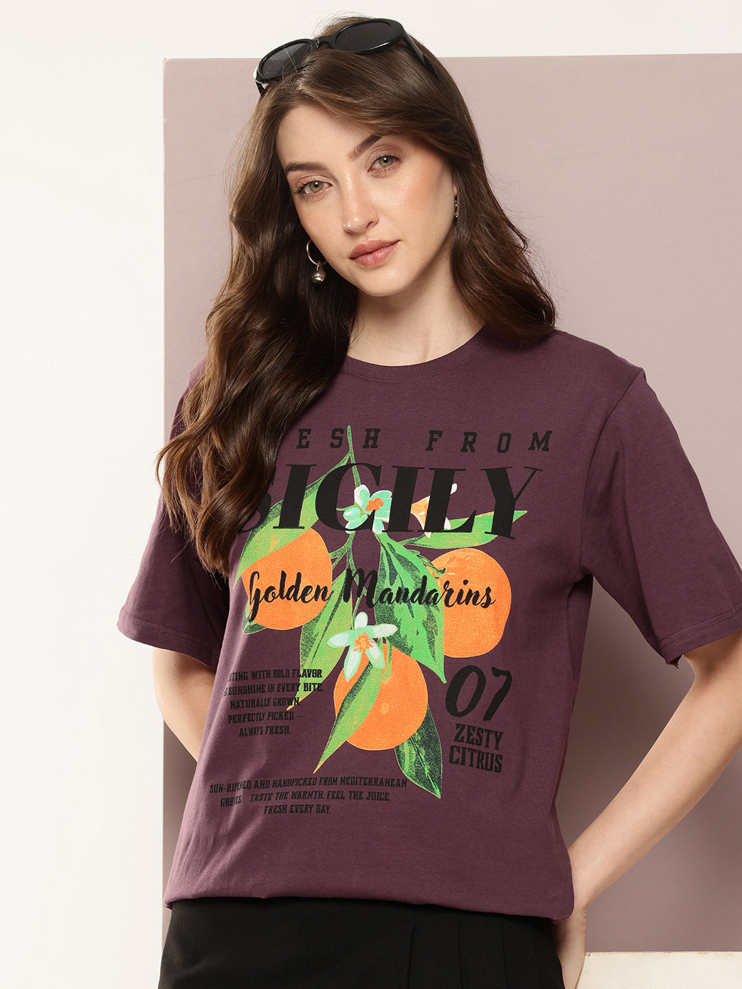 Womens Half Sleeve Round Neck Printed Oversized Fit Tshirts