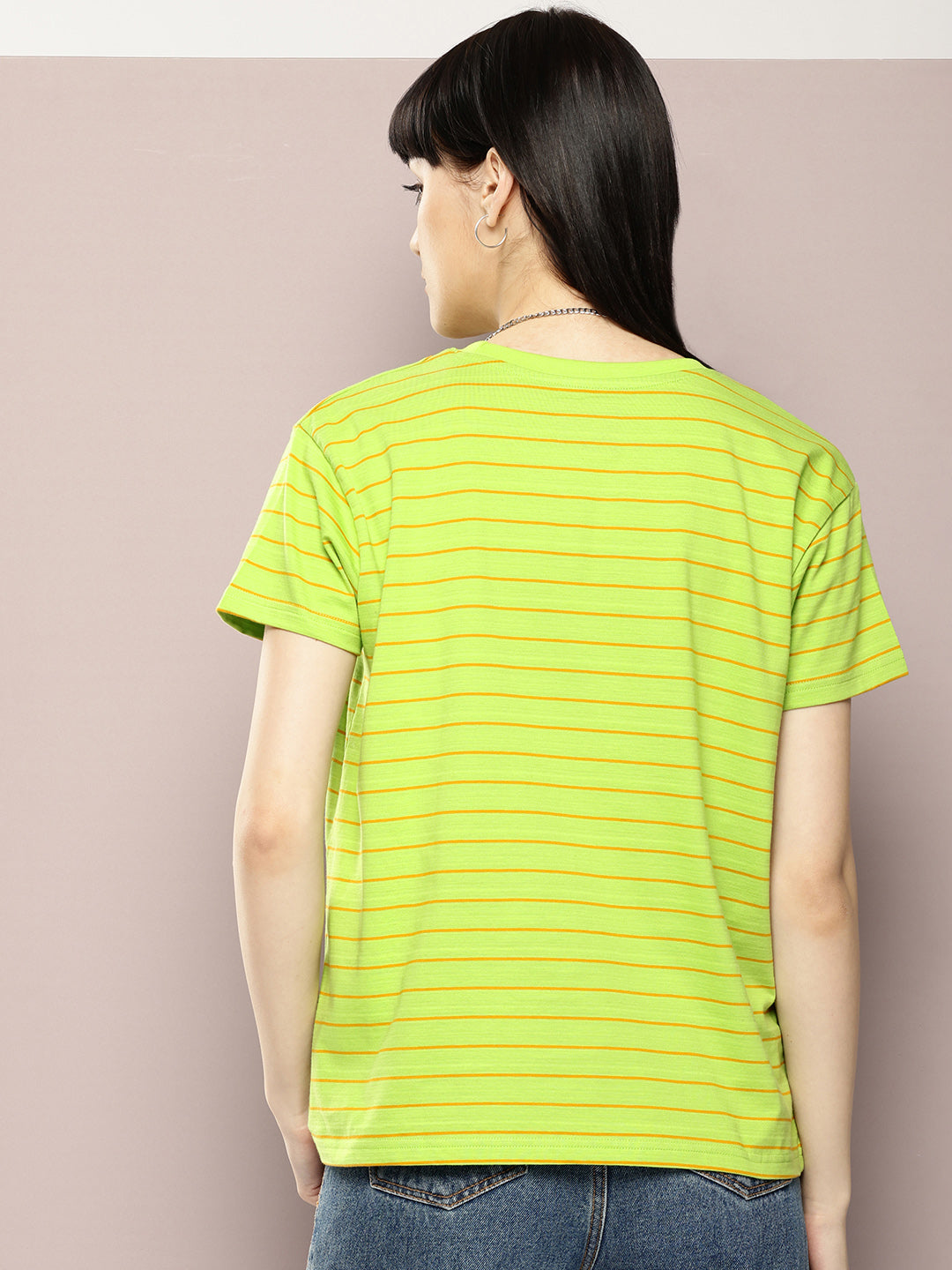 Womens Half Sleeve Round Neck Striped Boxy Fit Tshirts
