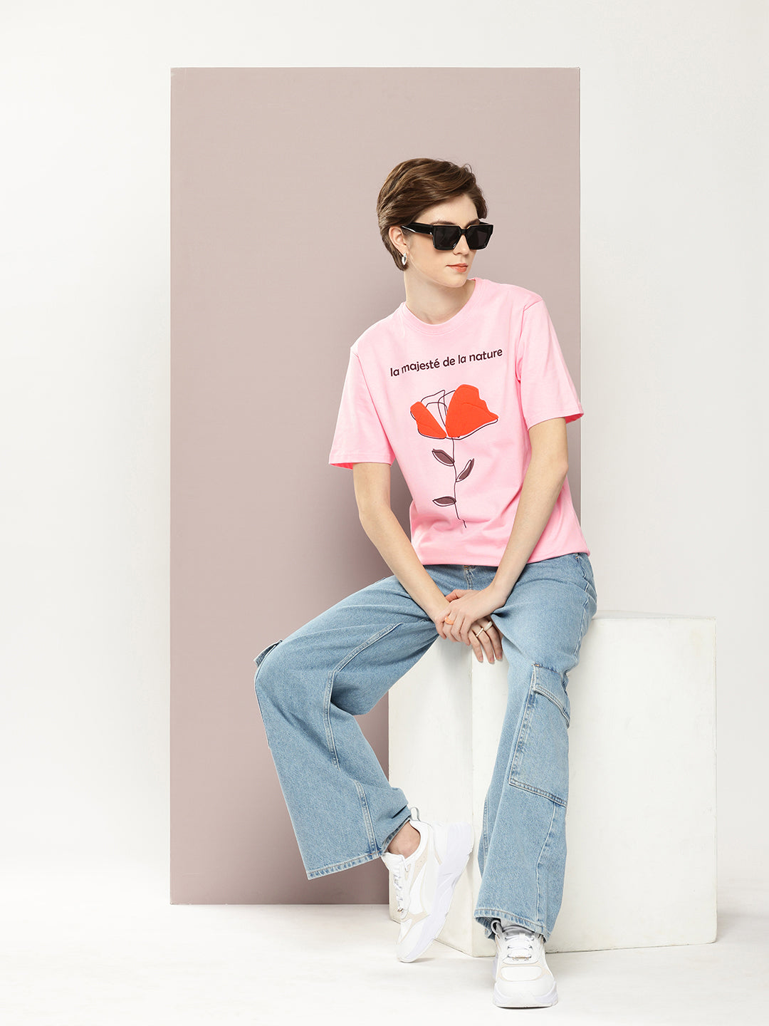 Womens Half Sleeve Round Neck Printed Oversized Fit Tshirts