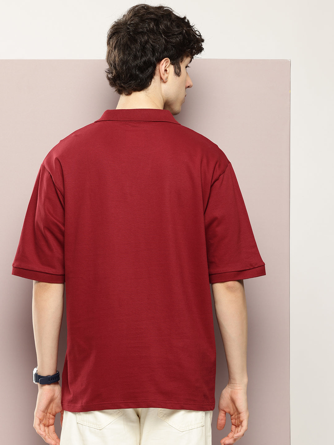 Mens Half Sleeve Polo Neck Solid Oversized Fit Tshirts