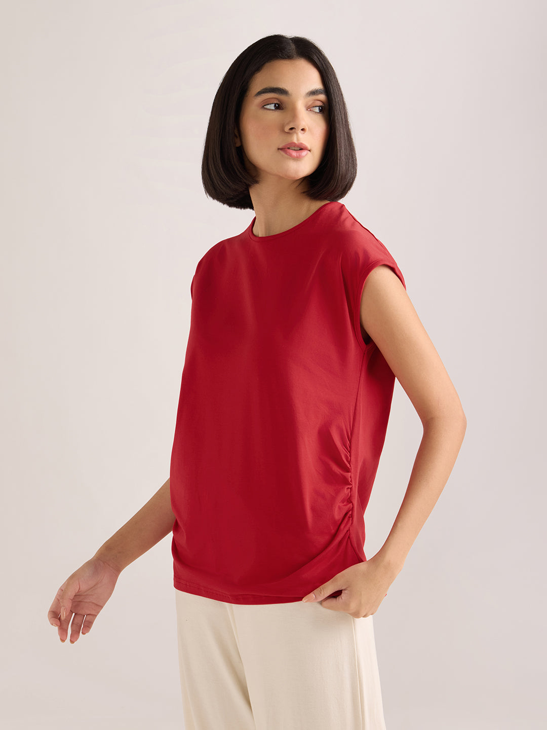 Womens Solid Regular Fit Lycra Jersey Sleeveless Tshirt