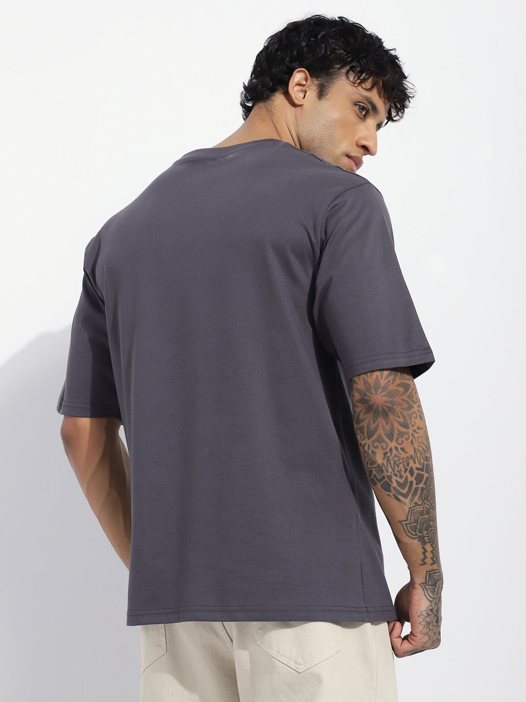 Mens Half Sleeve Round Neck Embroidered Oversized Fit Tshirts