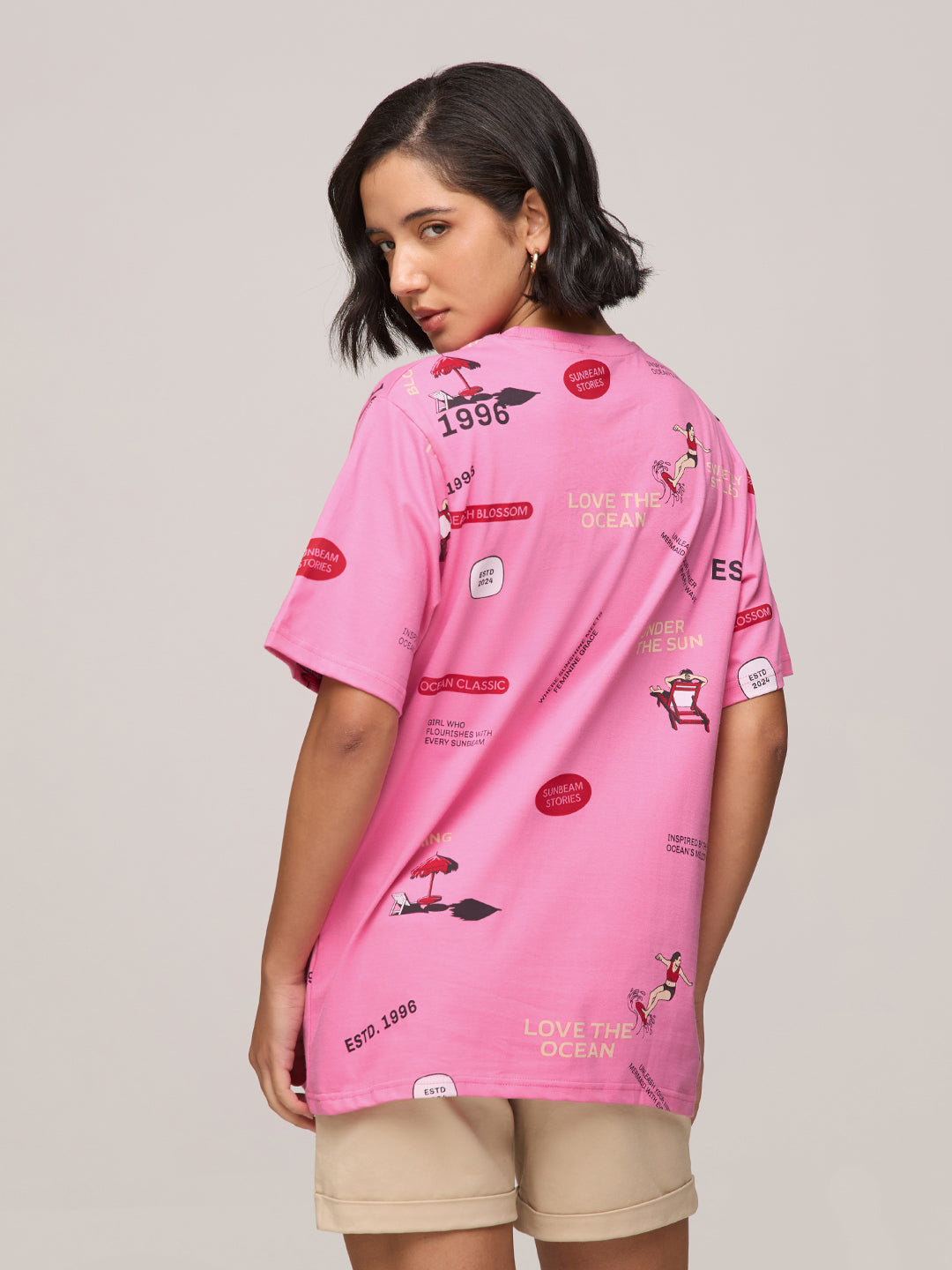 Womens Printed Oversized Fit Cotton T-Shirt