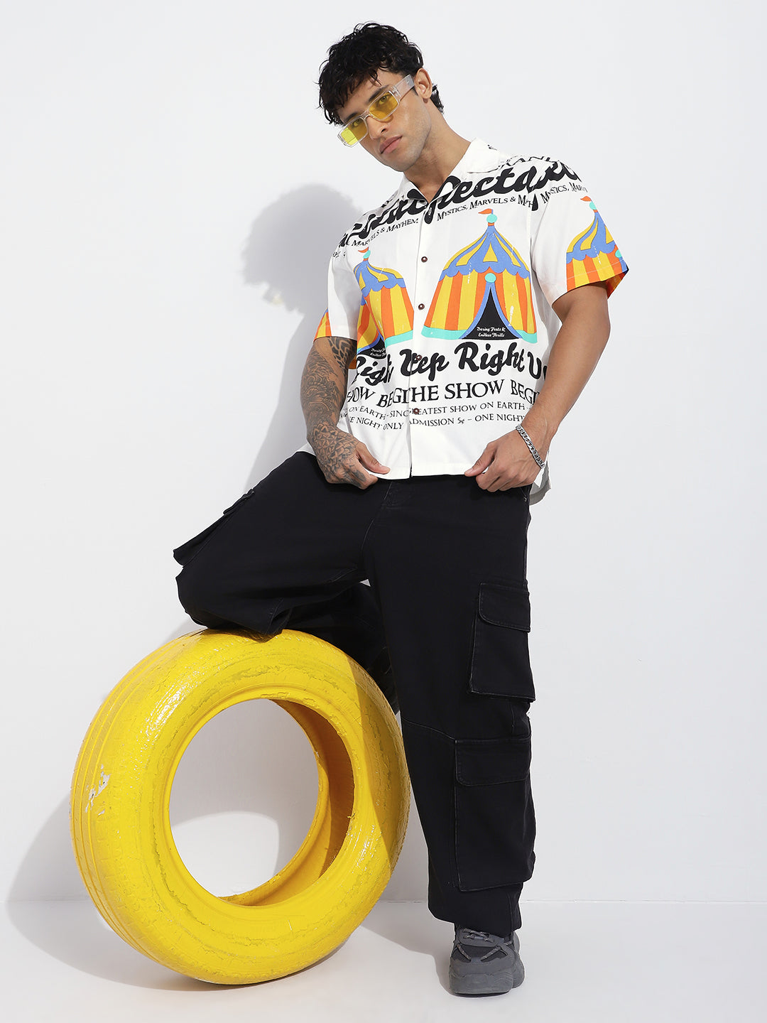Men Boxy Regular Short Sleeve Printed White Shirt