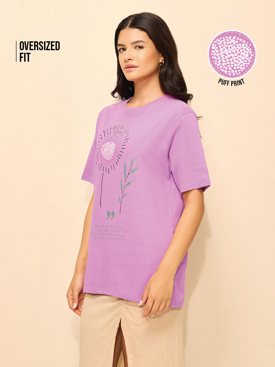 Womens Puff Printed Oversized Fit Cotton T-Shirt