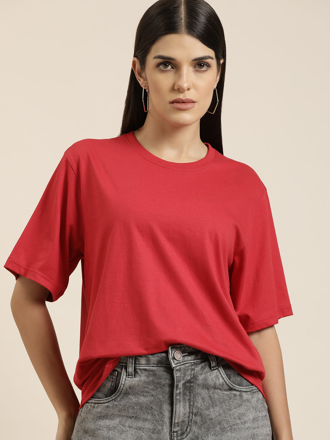 Womens Half Sleeve Round Neck Oversized Fit T-Shirts