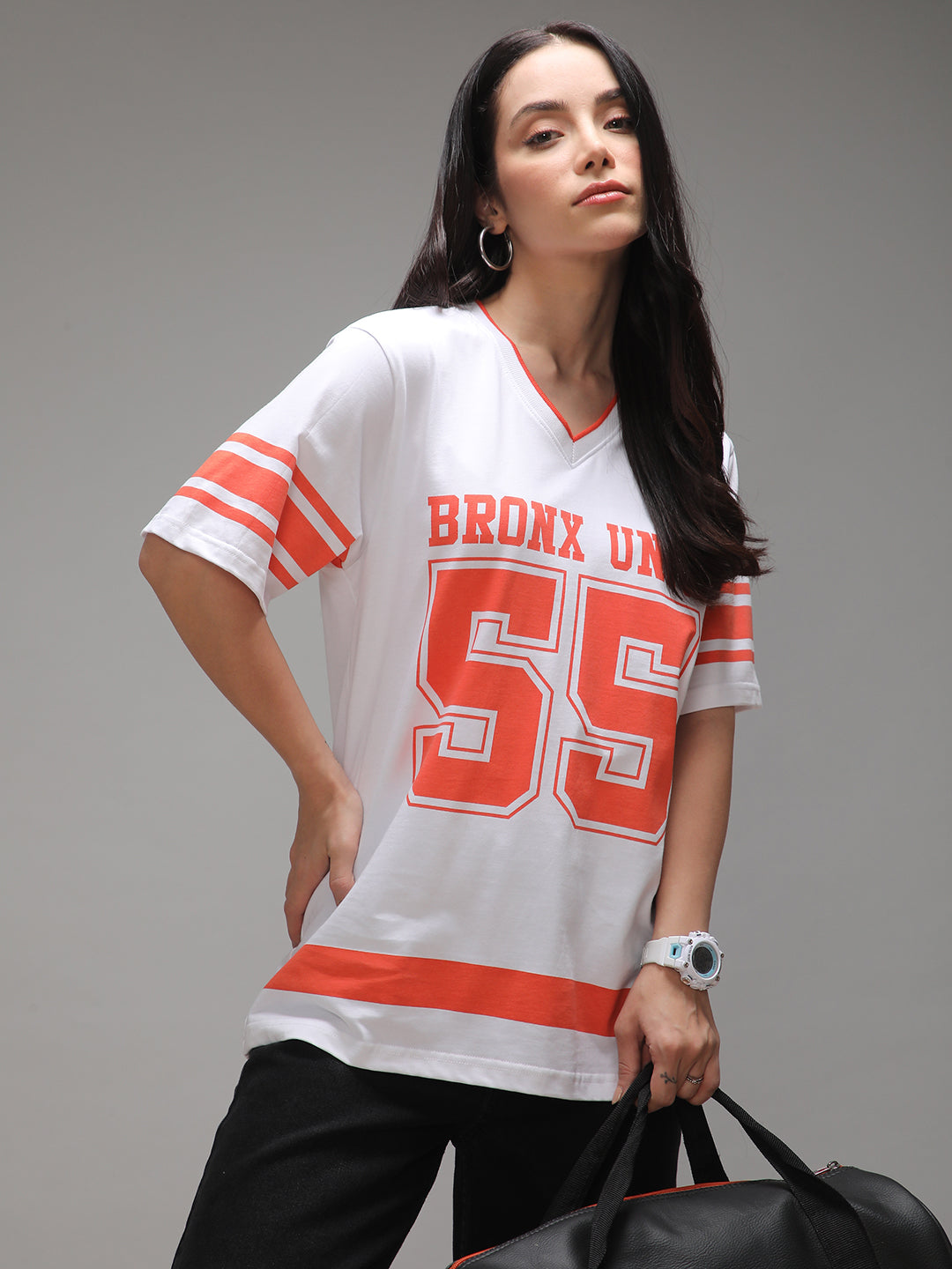 Womens Half Sleeve V-Neck Printed Oversized Fit Tshirts