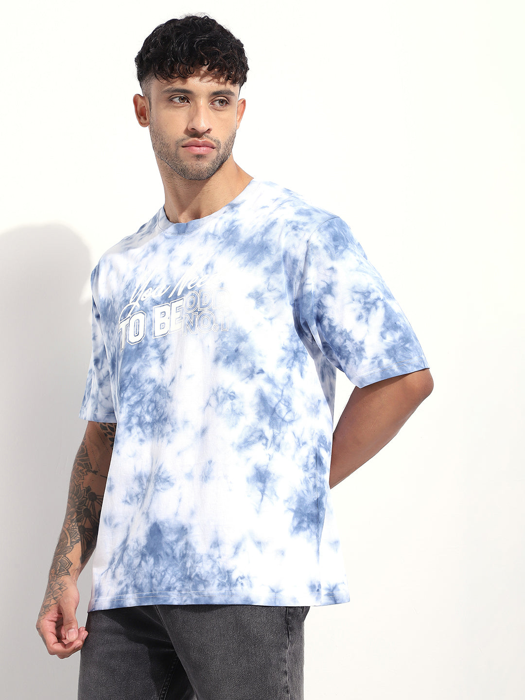 Mens Half Sleeve Round Neck All-Over Dyed Oversized Fit Tshirts